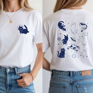 Space Cat Funny T-Shirt - Astronaut Cat Lover Gift Galaxy Unisex Tee Top